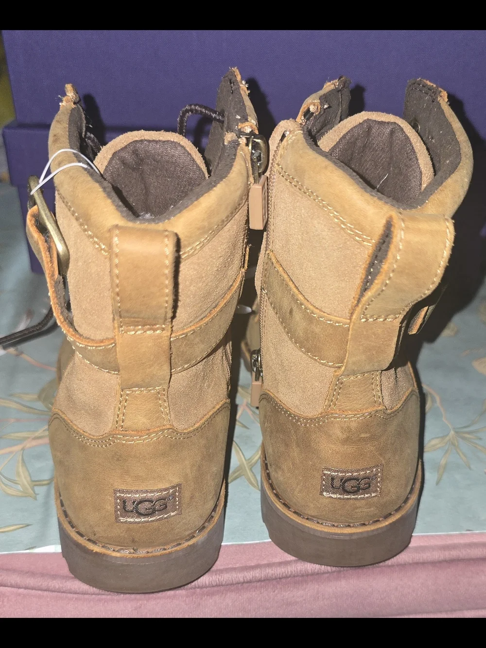 UGG Brown Suede Lace-Up Combat Boots